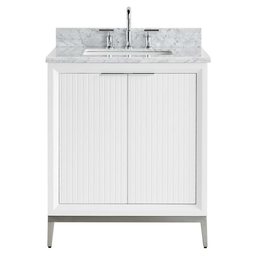 Bungalow White and Silver 30" Single Vanity with Carrara Marble Top (discontinued)