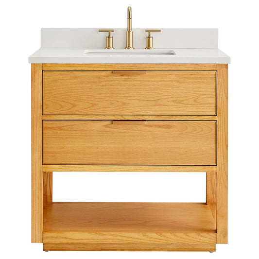 Dayton Woodgrain 36" Single Vanity with Pure White Quartz Top (discontinued)