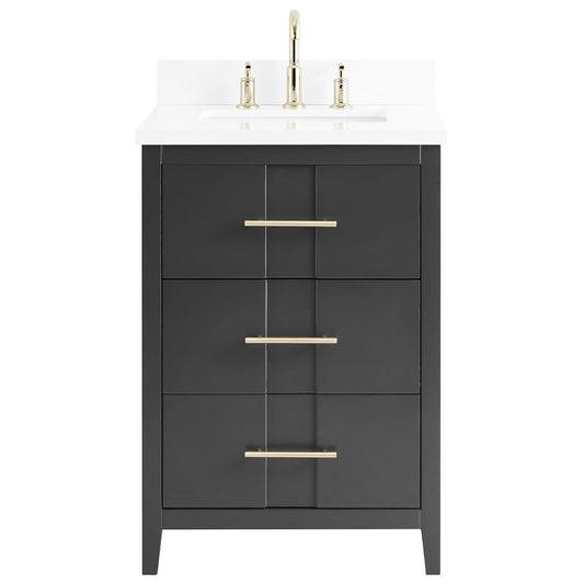 Iconic Charcoal and Gold 24" Single Vanity with Pure White Quartz Top (discontinued)