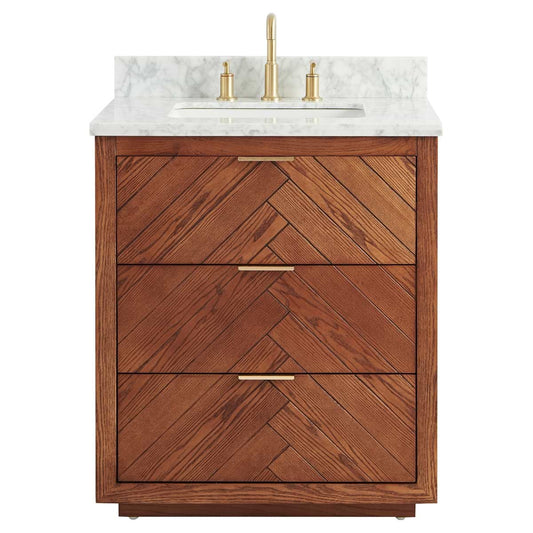 Marilyn Woodgrain 30" Single Vanity with Carrara Marble Top