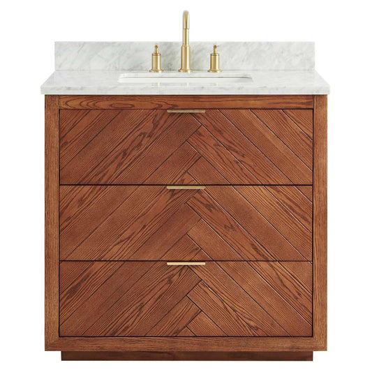 Marilyn Woodgrain 36" Single Vanity with Carrara Marble Top