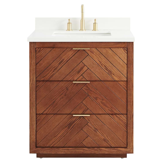 Marilyn Woodgrain 30" Single Vanity with Pure White Quartz Top