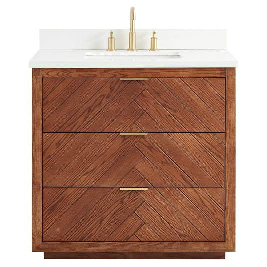Marilyn Woodgrain 36" Single Vanity with Pure White Quartz Top