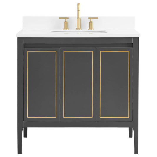 Province Charcoal and Gold 36" Single Vanity with Pure White Quartz Top