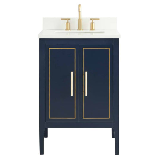 Province Navy and Gold 24" Single Vanity with Pure White Quartz Top