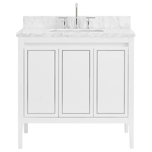 Province White and Silver 36" Single Vanity with Carrara Marble Top (discontinued)