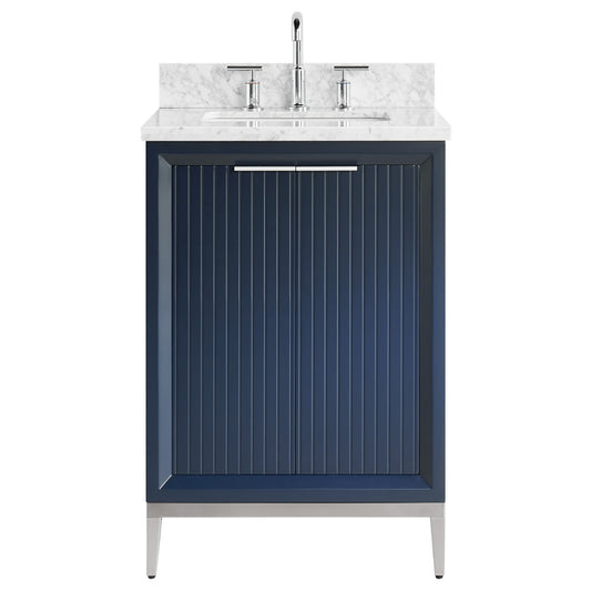 Bungalow Navy and Silver 24" Single Vanity with Carrara Marble Top (discontinued)