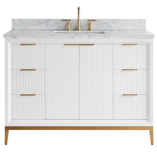 Bungalow White and Gold 48" Single Vanity with Carrara Marble Top (discontinued)