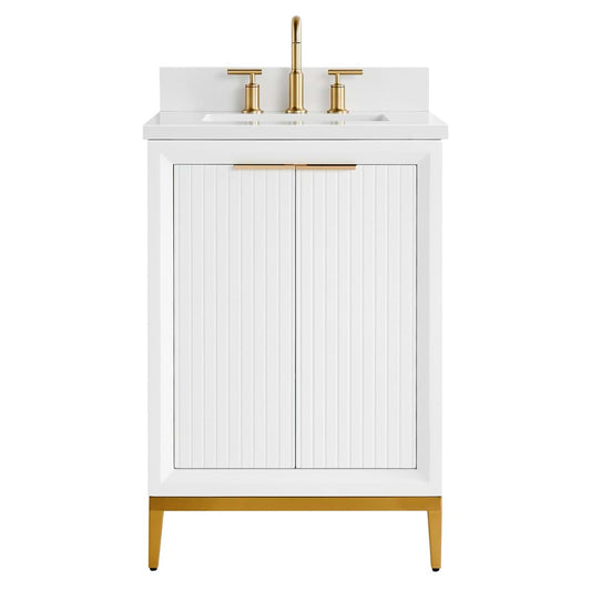 Bungalow White and Gold 24" Single Vanity with Pure White Quartz Top (discontinued)