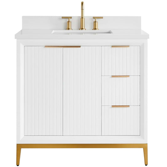 Bungalow White and Gold 36" Single Vanity with Pure White Quartz Top (discontinued)