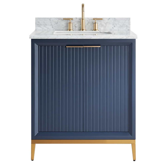 Bungalow Navy and Gold 30" Single Vanity with Carrara Marble Top (discontinued)