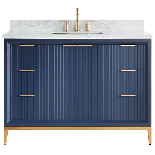 Bungalow Navy and Gold 48" Single Vanity with Carrara Marble Top (discontinued)