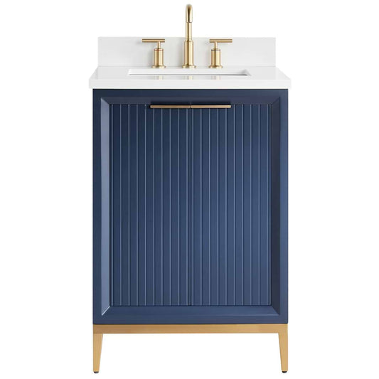 Bungalow Navy and Gold 24" Single Vanity with Pure White Quartz Top (discontinued)