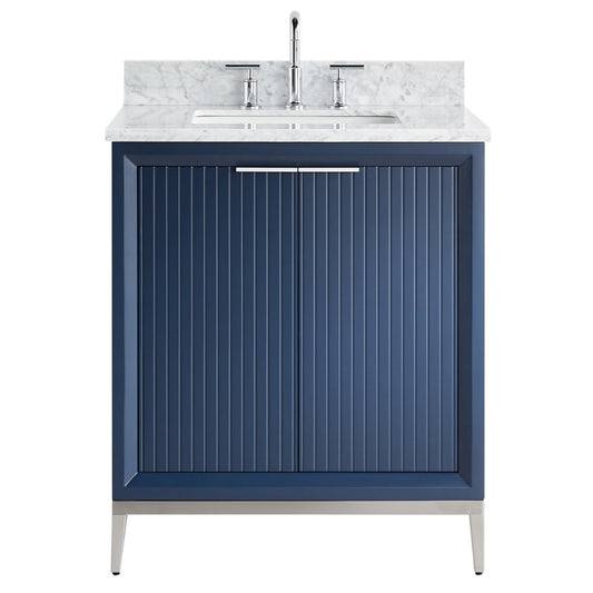 Bungalow Navy and Silver 30" Single Vanity with Carrara Marble Top (discontinued)