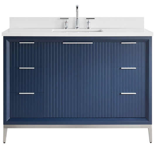 Bungalow Navy and Silver 48" Single Vanity with Pure White Quartz Top (discontinued)