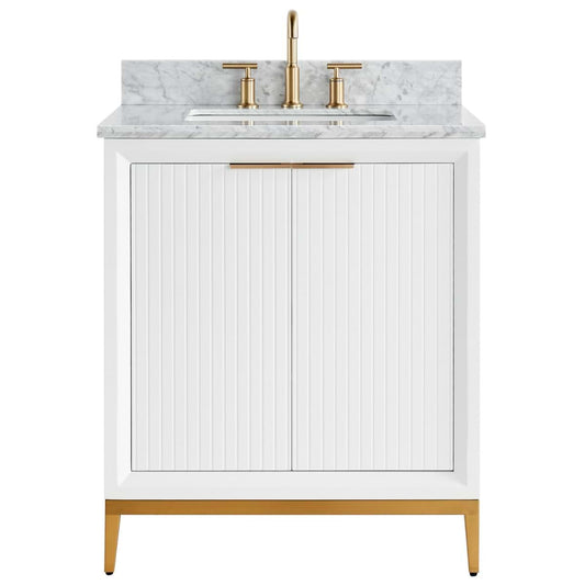 Bungalow White and Gold 30" Single Vanity with Carrara Marble Top (discontinued)