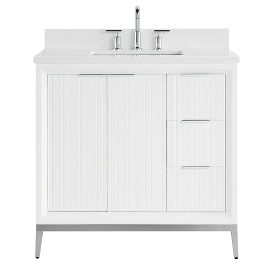Bungalow White and Silver 36" Single Vanity with Pure White Quartz Top (discontinued)