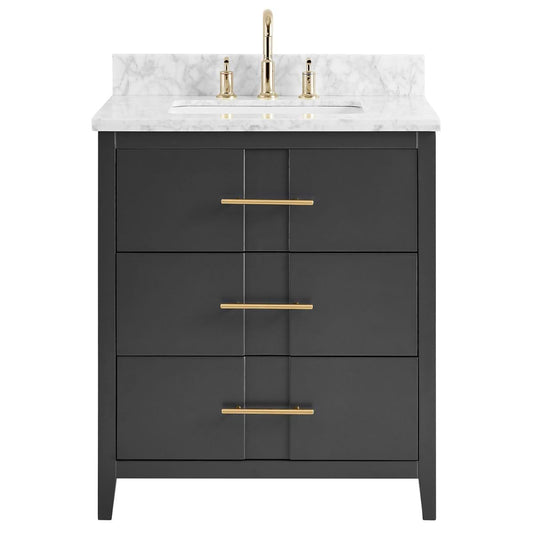 Iconic Charcoal and Gold 30" Single Vanity with Carrara Marble Top (discontinued)