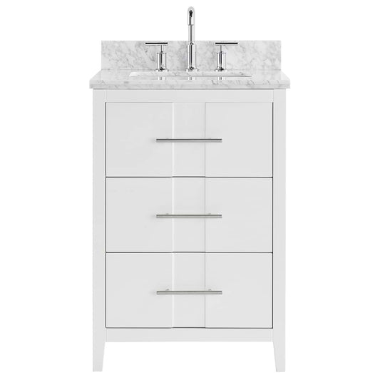 Iconic White and Silver 24" Single Vanity with Carrara Marble Top (discontinued)