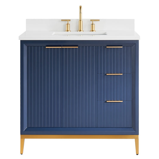 Bungalow Navy and Gold 36" Single Vanity with Pure White Quartz Top (discontinued)