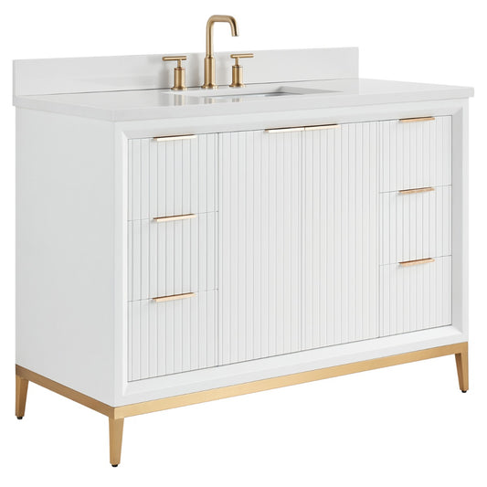 Bungalow White and Gold 48" Single Vanity with Pure White Quartz Top (discontinued)