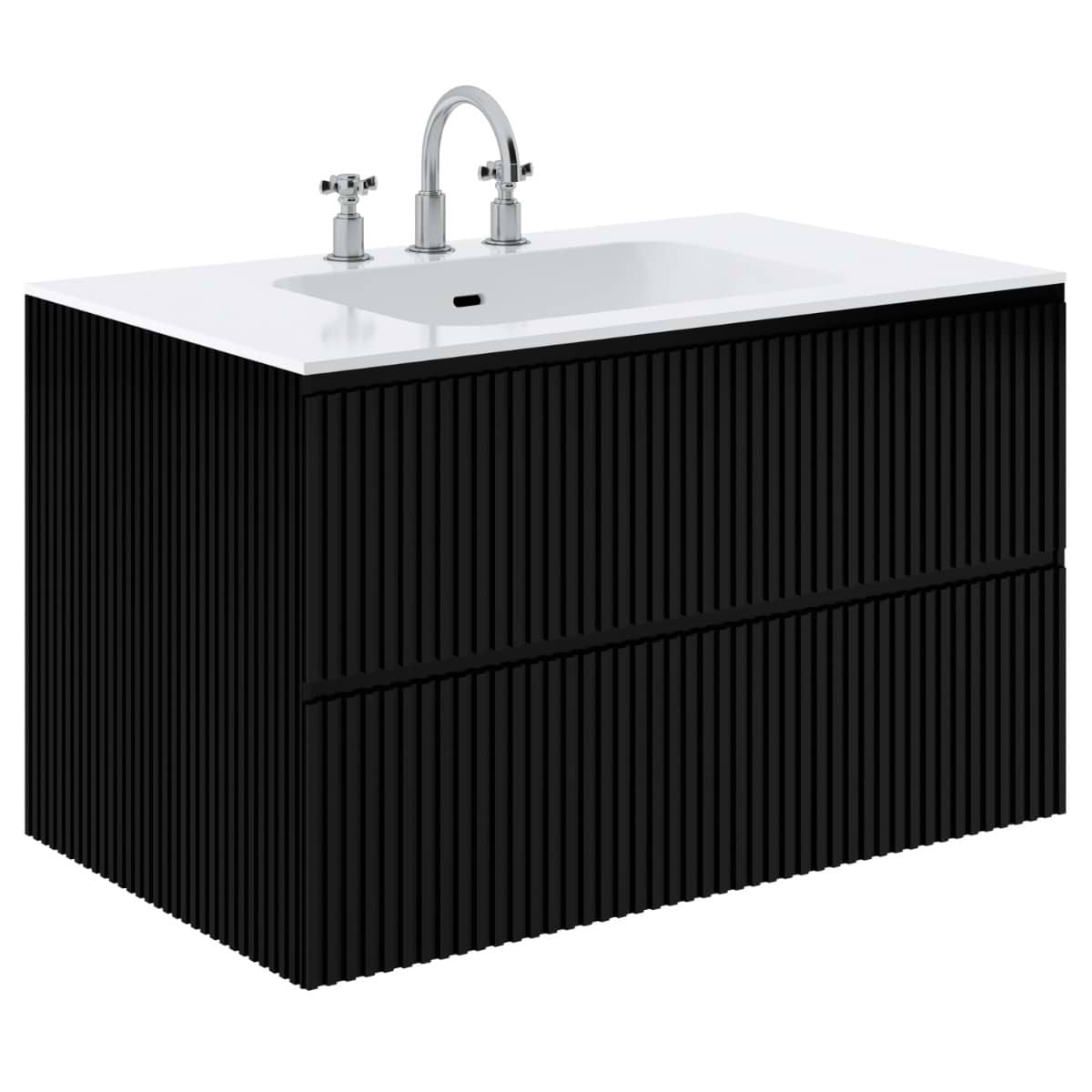 Linear Black 36" Single Vanity with Integrated White Solid Surface Top (discontinued)