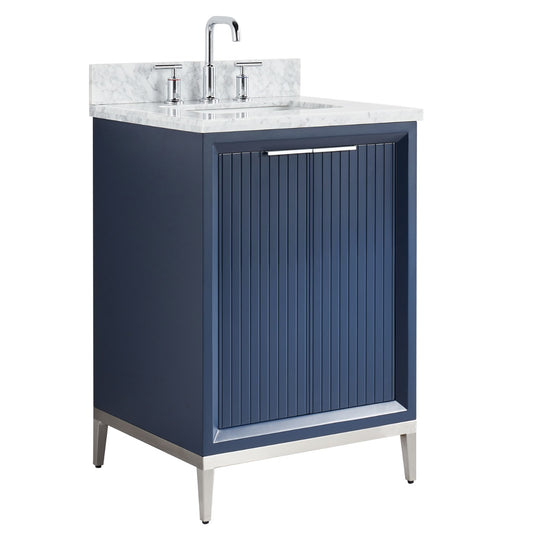 Bungalow Navy and Silver 24" Single Vanity with Carrara Marble Top (discontinued)