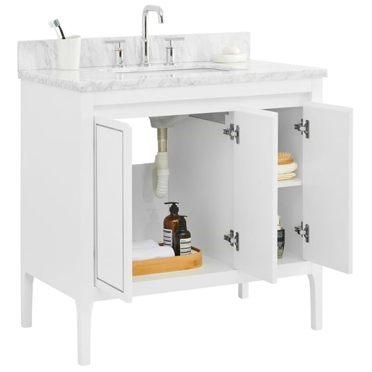 Province White and Silver 36" Single Vanity with Carrara Marble Top (discontinued)