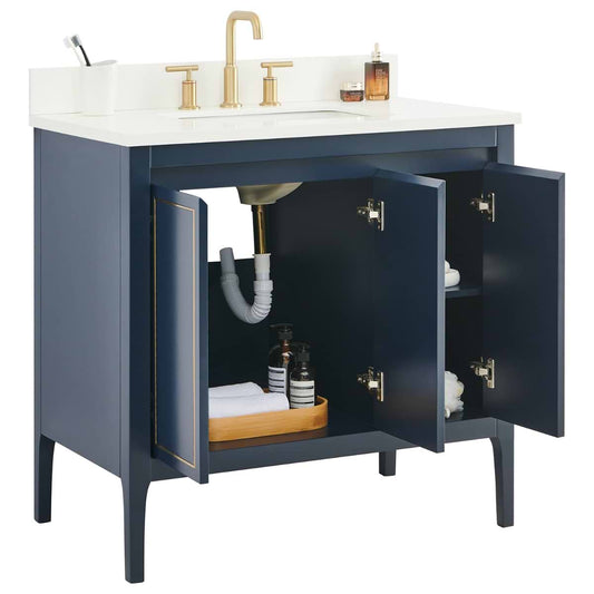 Province Navy and Gold 36" Single Vanity with Pure White Quartz Top