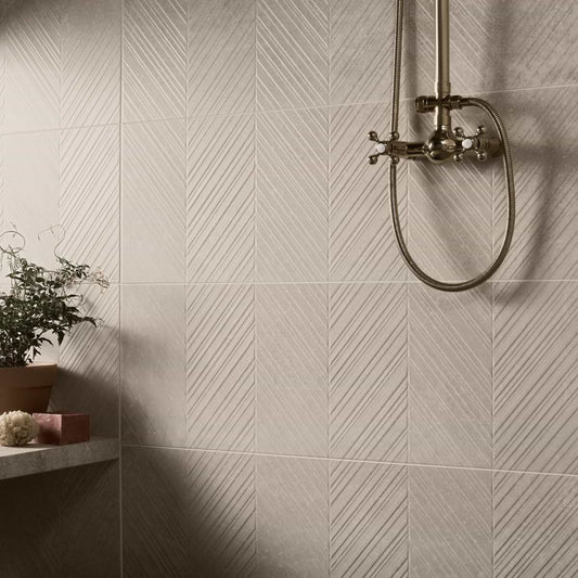 West Village Cream Beige Chevron 12X36 Matte