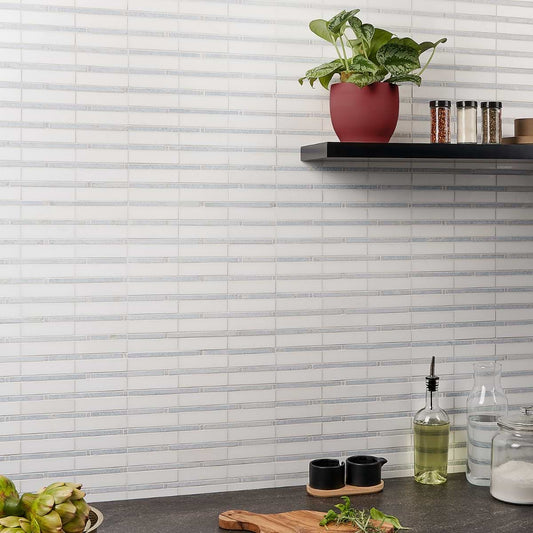 White Thassos W/Celeste Line Polished