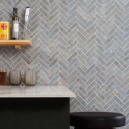 Ocean Blue Herringbone Matte