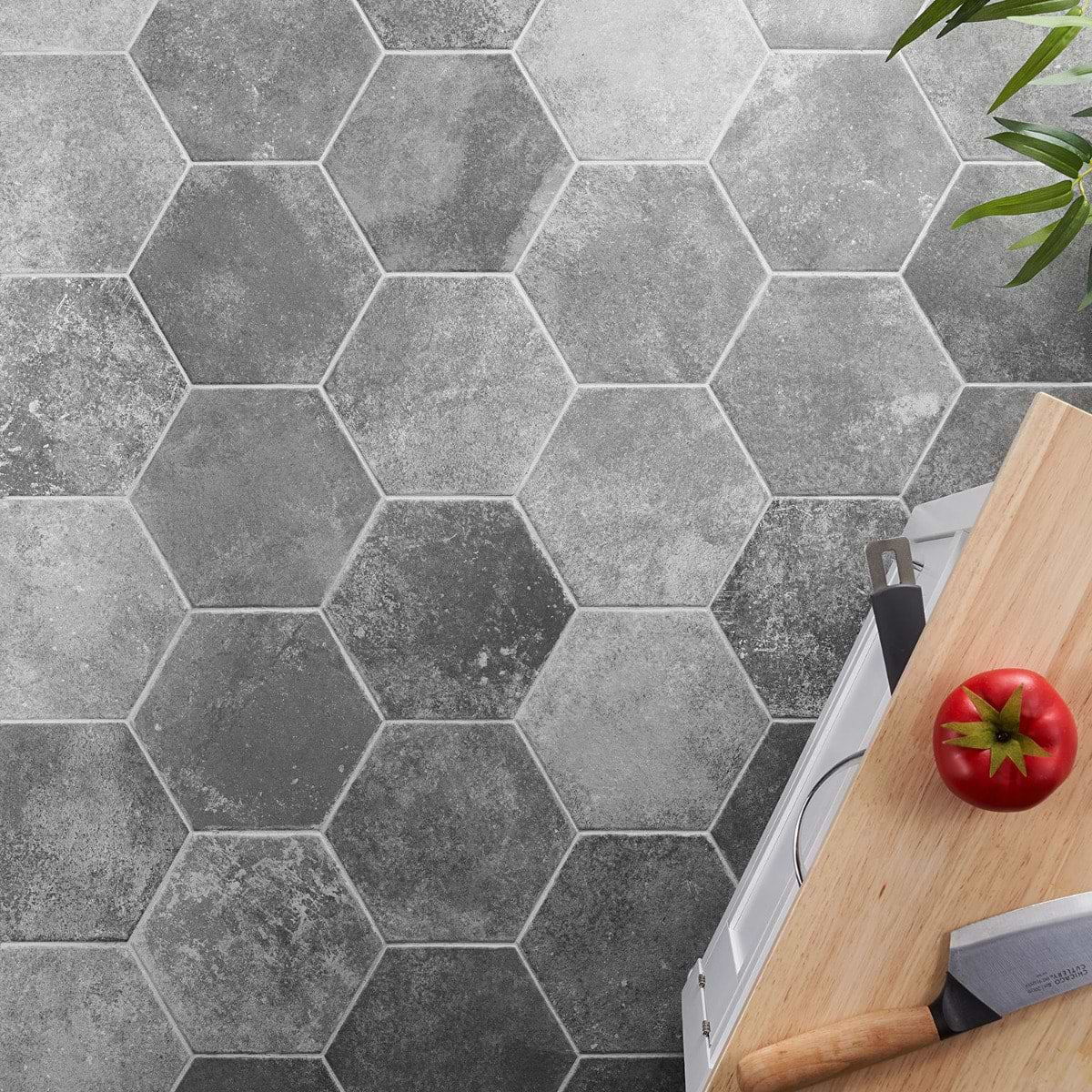 Pompeia Gris 8" Hex Matte