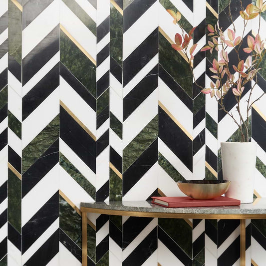 Verde Jade- Nero Marquina, White Thassos, Dandong Green, Brass Polished (discontinued)