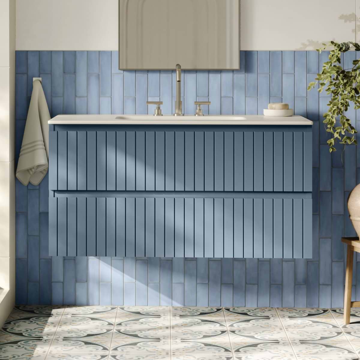 Adeline Denim 42" Single Vanity with Integrated Solid Surface Top