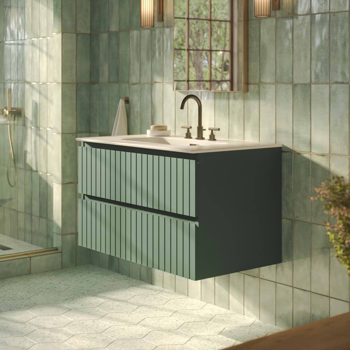 Adeline Forest 36" Single Vanity with Integrated Solid Surface Top