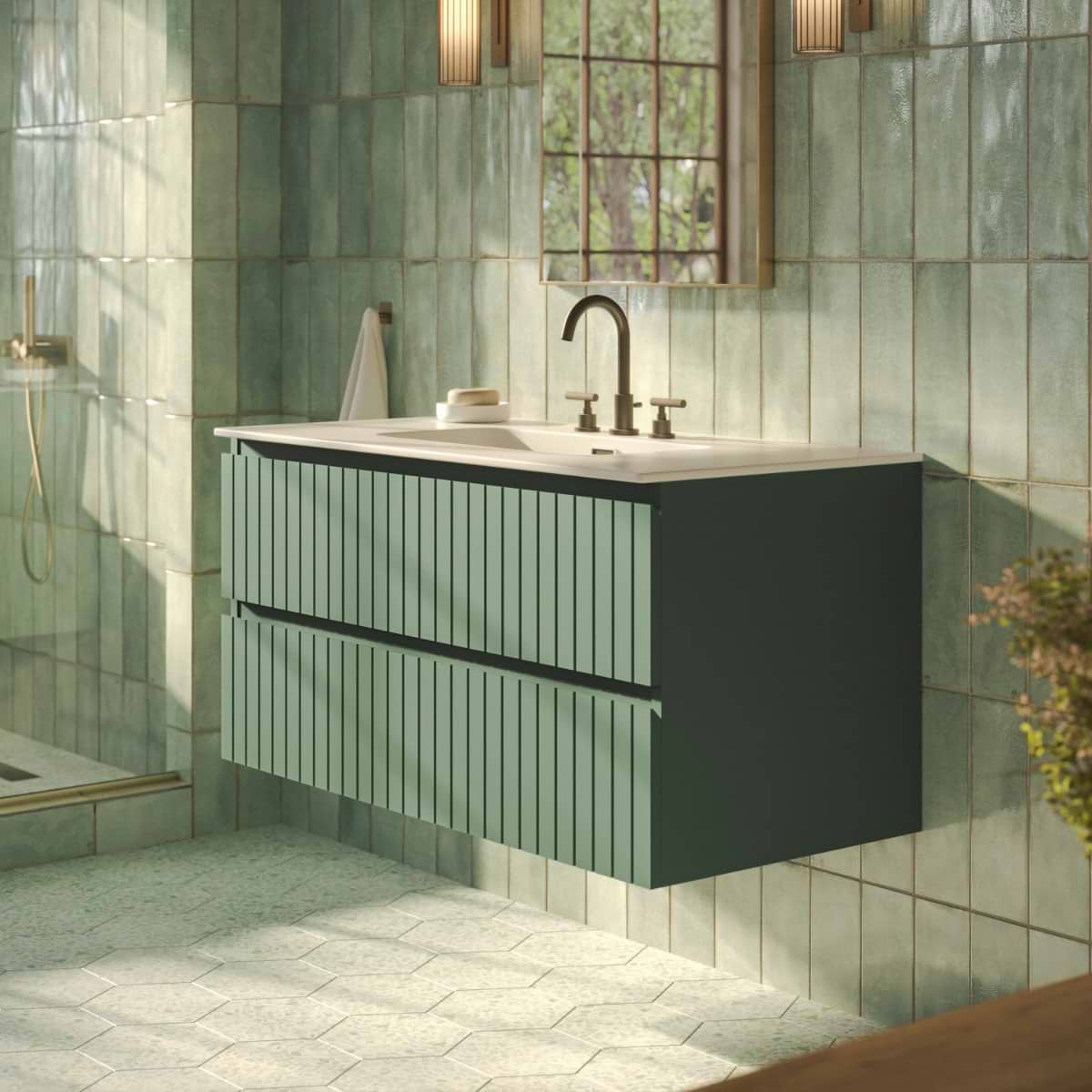 Adeline Forest 42" Single Vanity with Integrated Solid Surface Top