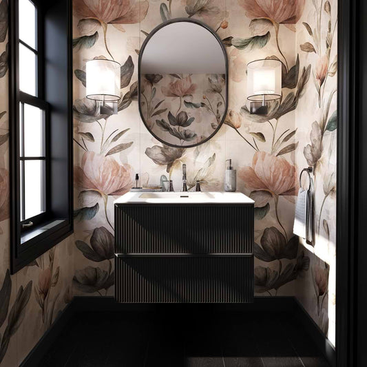 Astor Black 30" Single Vanity with Integrated White Solid SurfaceTop