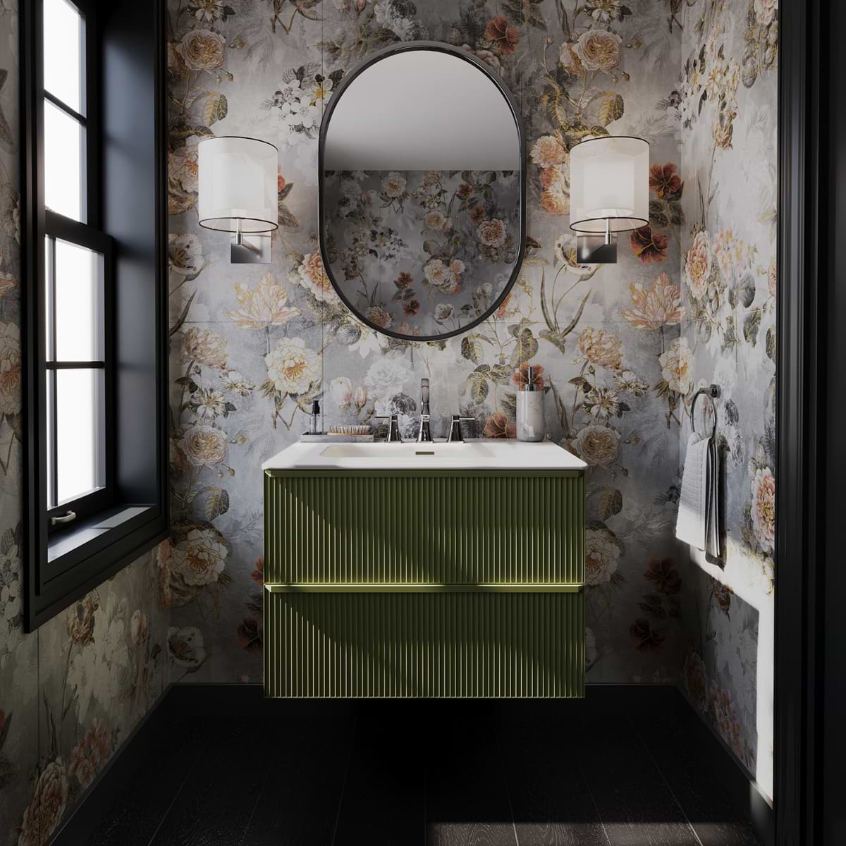 Astor Olive 30" Single Vanity with Integrated White Solid SurfaceTop