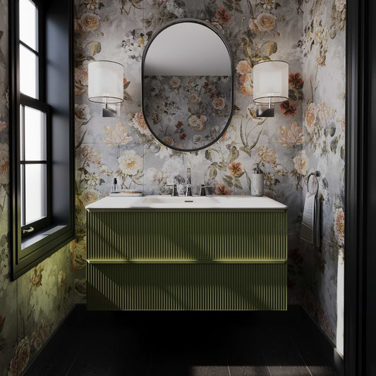 Astor Olive 42" Single Vanity with Integrated White Solid SurfaceTop