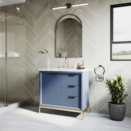 Bungalow Navy and Gold 36" Single Vanity with Carrara Marble Top (discontinued)