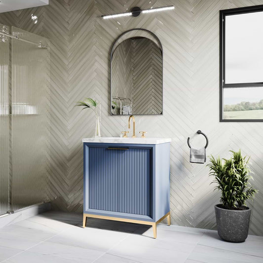Bungalow Navy and Gold 30" Single Vanity with Pure White Quartz Top (discontinued)