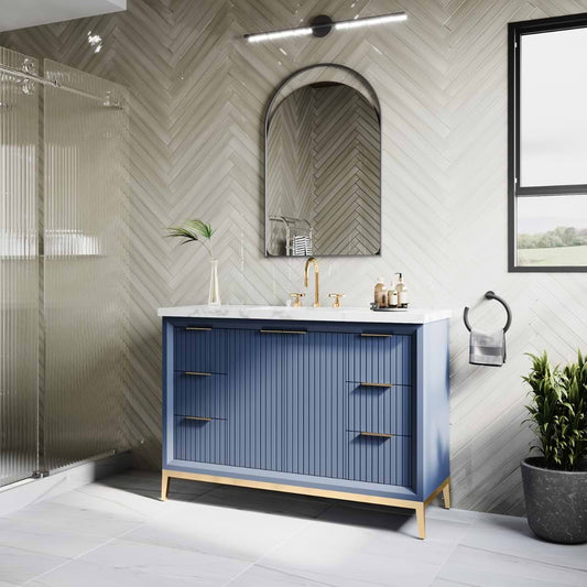 Bungalow Navy and Gold 48" Single Vanity with Pure White Quartz Top (discontinued)