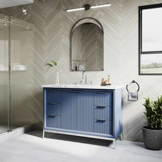 Bungalow Navy and Silver 48" Single Vanity with Pure White Quartz Top (discontinued)