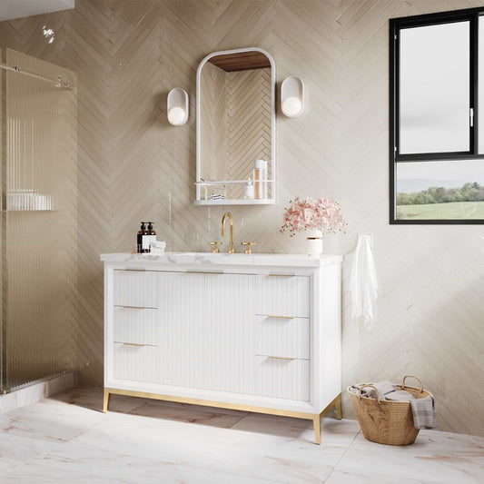 Bungalow White and Gold 48" Single Vanity with Carrara Marble Top (discontinued)