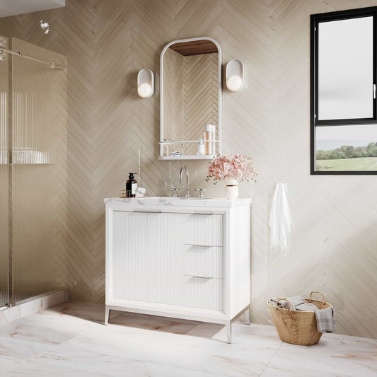 Bungalow White and Silver 36" Single Vanity with Carrara Marble Top (discontinued)