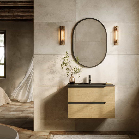 Duo Blonde Wood 32" Single Vanity with Integrated Black Ceramic Top