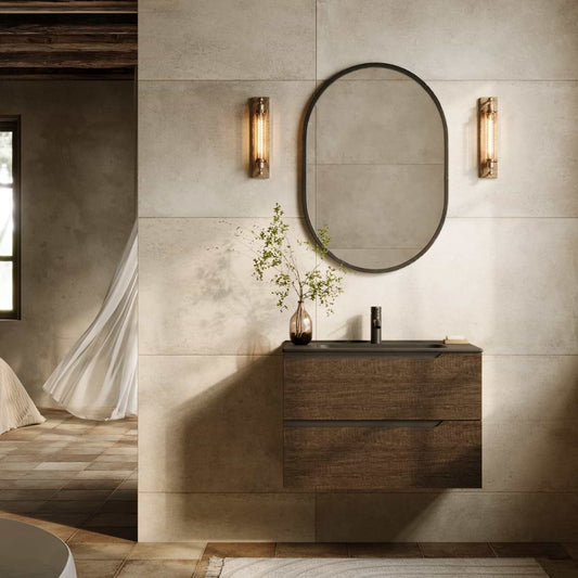 Duo Weathered Oak 32" Single Vanity with Integrated Black Ceramic Top