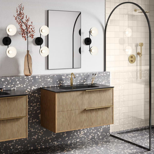 Kora Art Faux Fluted 40" Single Vanity with Integrated Black Ceramic Top & Gold Handles