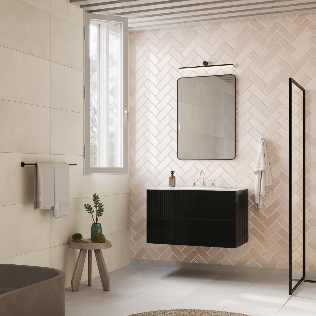 Linear Black 36" Single Vanity with Integrated White Solid Surface Top (discontinued)